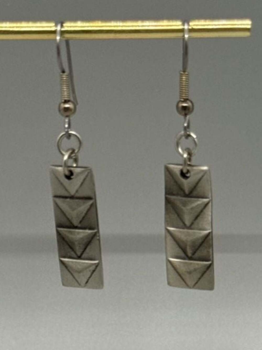 1996 Flying Geese Pewter Quilt Block Dangle Drop Earrings Quilting Vintage